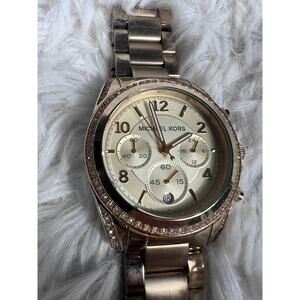 Michael Kors Watch Womens Chronograph Rose Gold Crystal Bezel MK-5166 10ATM
